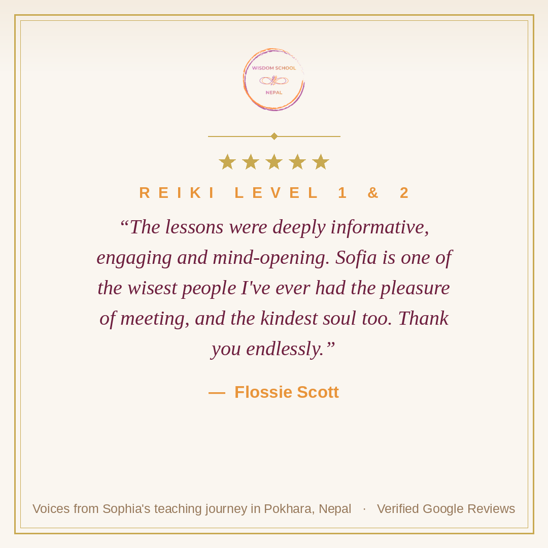 Five-star student testimonial — Flossie Scott, Reiki Level 1 & 2