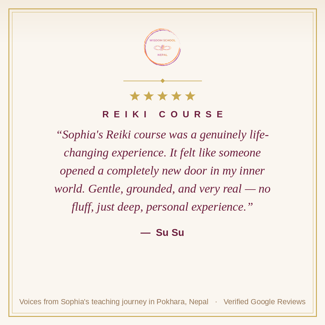 Five-star student testimonial — Su Su, Reiki Course