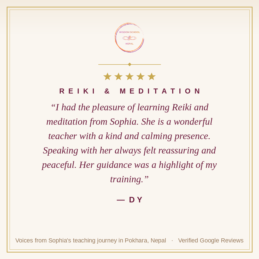 Five-star student testimonial — DY, Reiki & Meditation