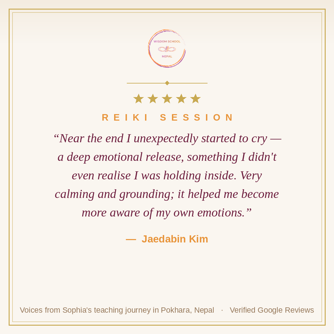 Five-star student testimonial — Jaedabin Kim, Reiki Session