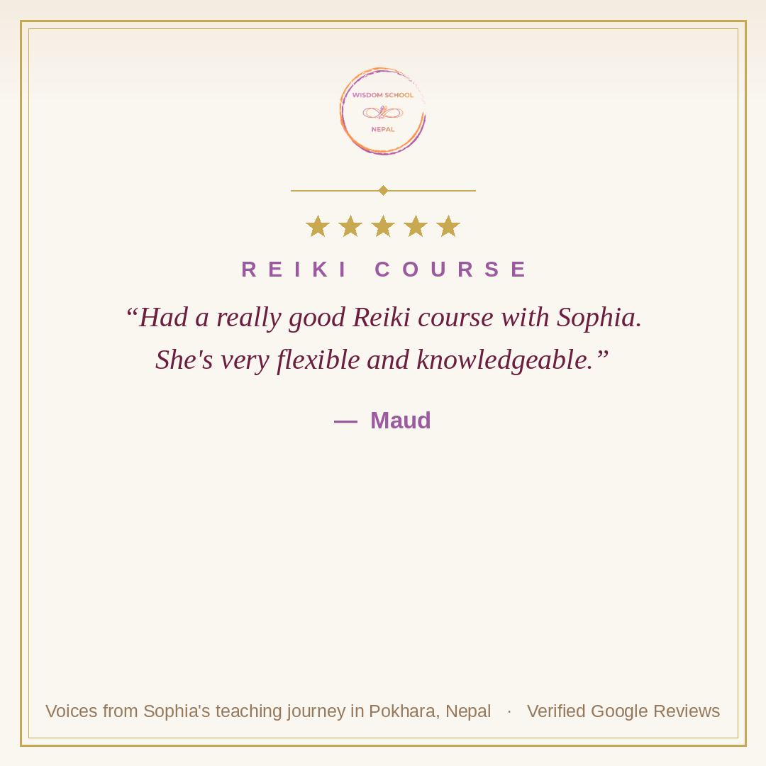 Five-star student testimonial — Maud, Reiki Course