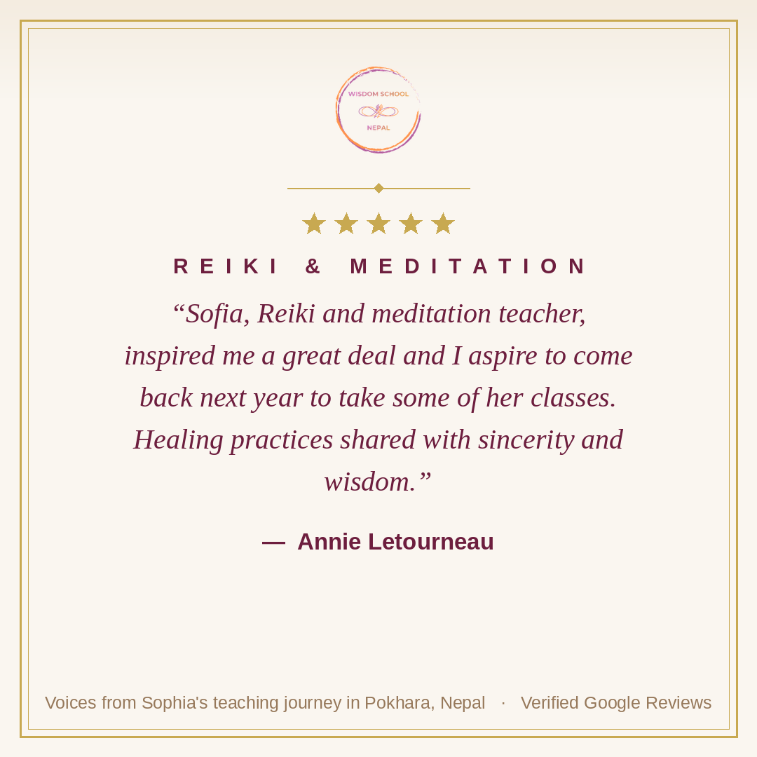 Five-star student testimonial — Annie Letourneau, Reiki & Meditation